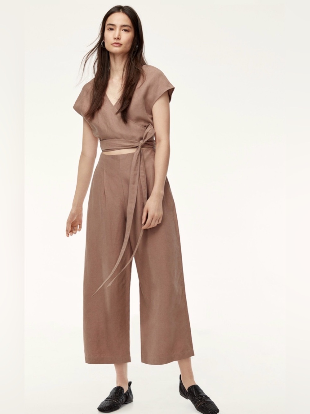 Aritzia Wilfred Brax Wide Leg Linen Blend Jumpsuit in Nutmeg , size 0/XS